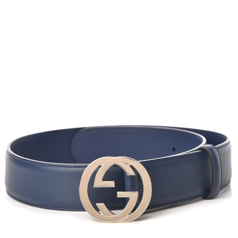 Gucci Interlocking GG Calfskin Belt in Cobalt Blue new with dust bag